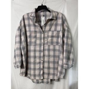 NWT Boohoo Womens Long Sleeved Oversized Checked Button Shirt Top Size 14